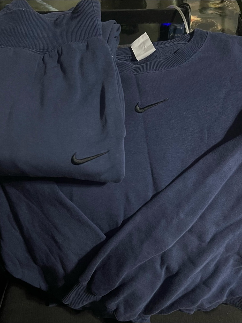 Nike Navy Blue Track Pants & Sweatshirt Set with Black Swoosh